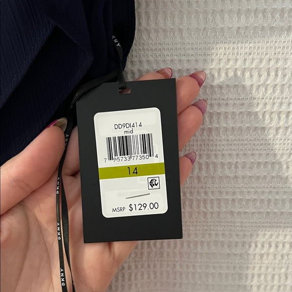 DKNY Elegant Navy Blue Ruffle Dress - Picture 3 of 6